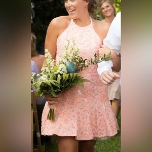 BCBG MaxAzria short, pink dress with lace on bottom. Size 12